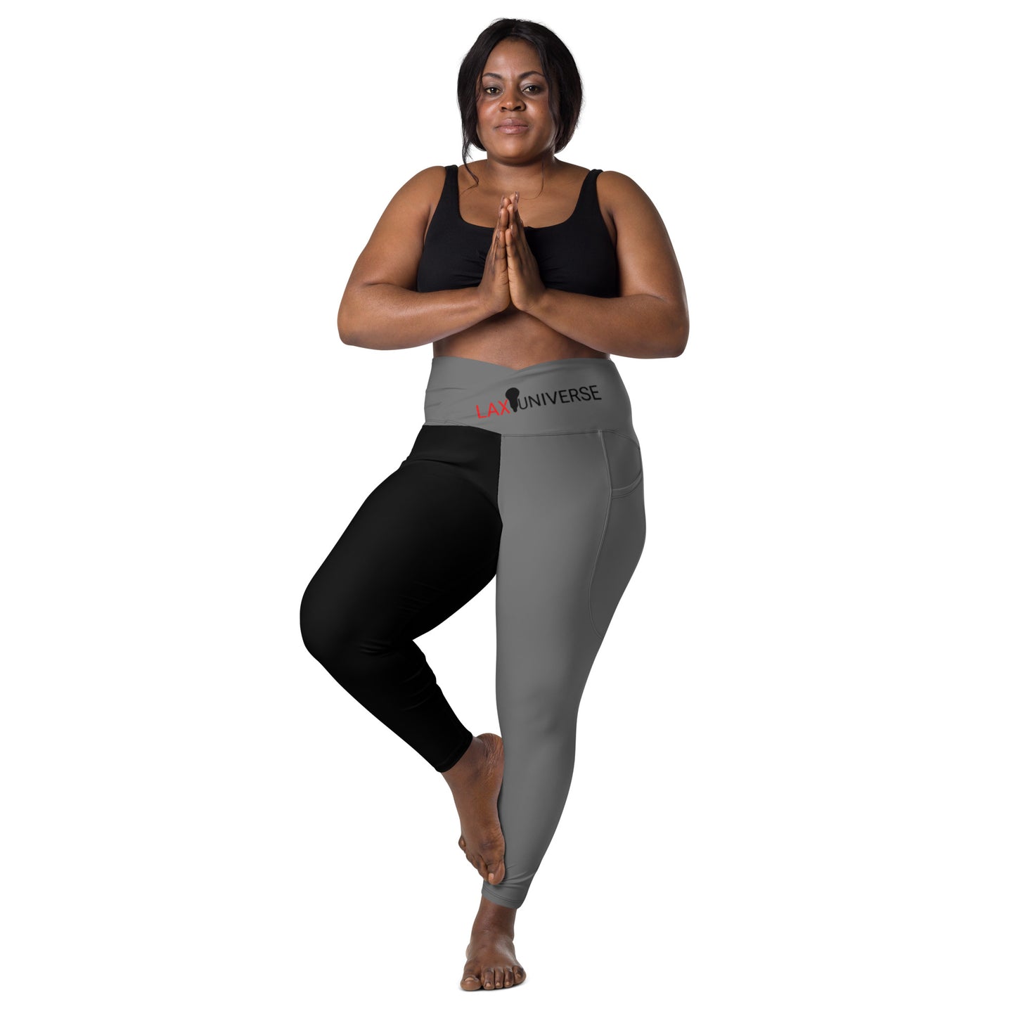 LAXUNIVERSE BLACK & GREY Crossover leggings with pockets