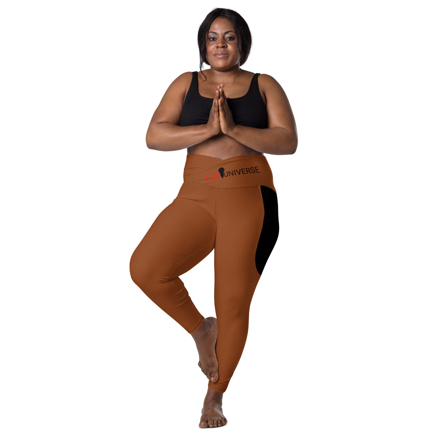 LAXUNIVERSE Saddle Brown Crossover leggings with pockets