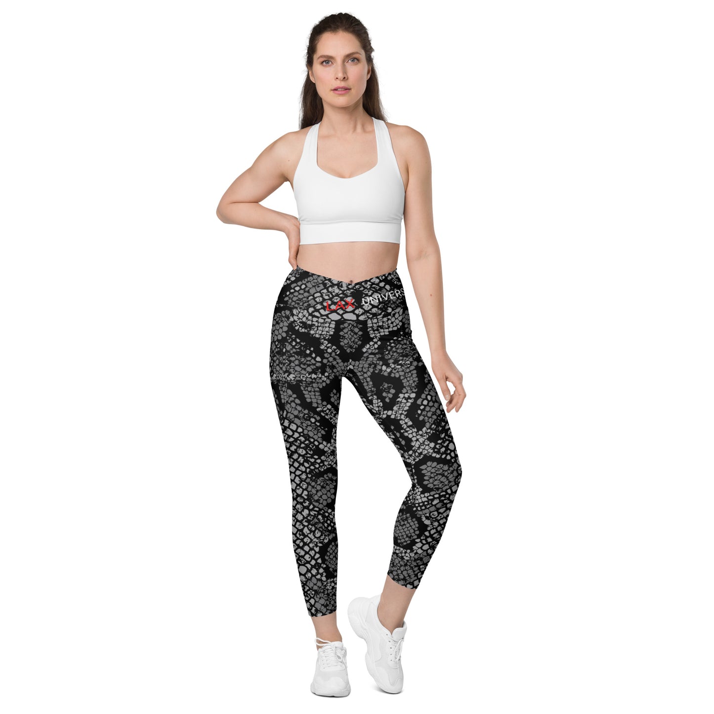 LAXUNIVERSE BLACK SNAKE Crossover leggings with pockets