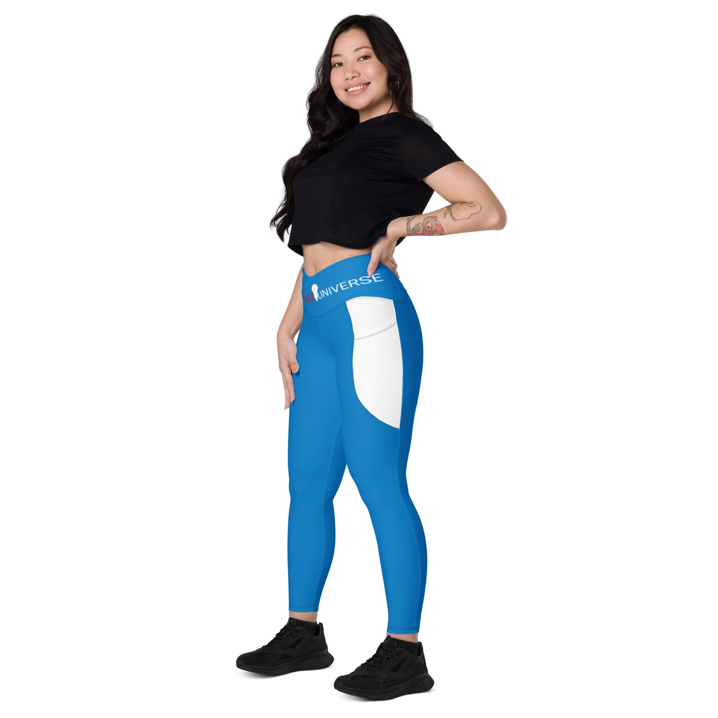LAXUNIVERSE Navy Blue Crossover leggings with pockets