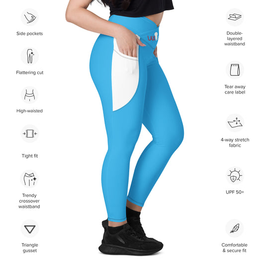 LAXUNIVERSE Deep Sky Blue Crossover leggings with pockets
