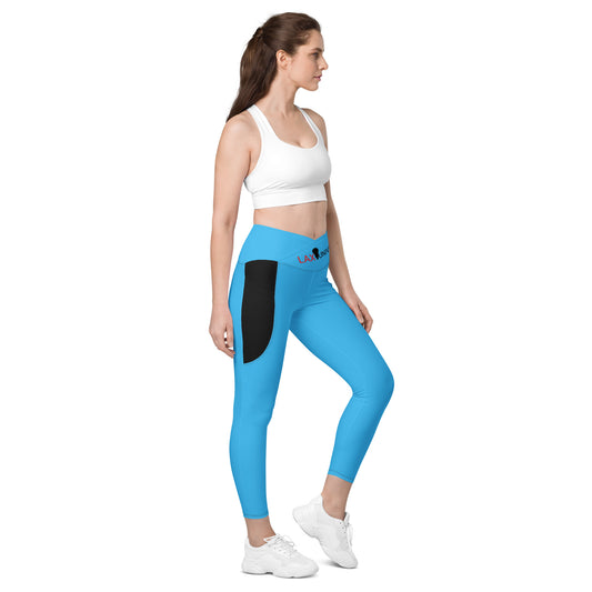 LAXUNIVERSE Deep Sky Blue Crossover leggings with pockets