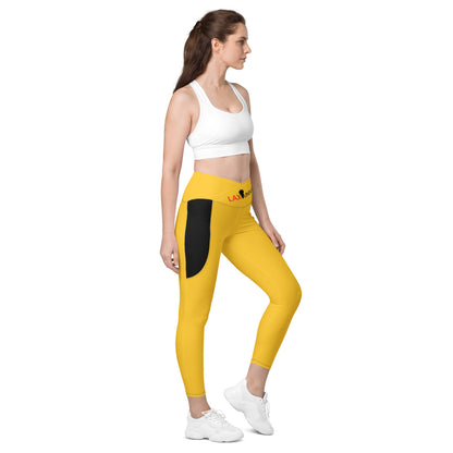 LAXUNIVERSE Yellow Crossover leggings with pockets