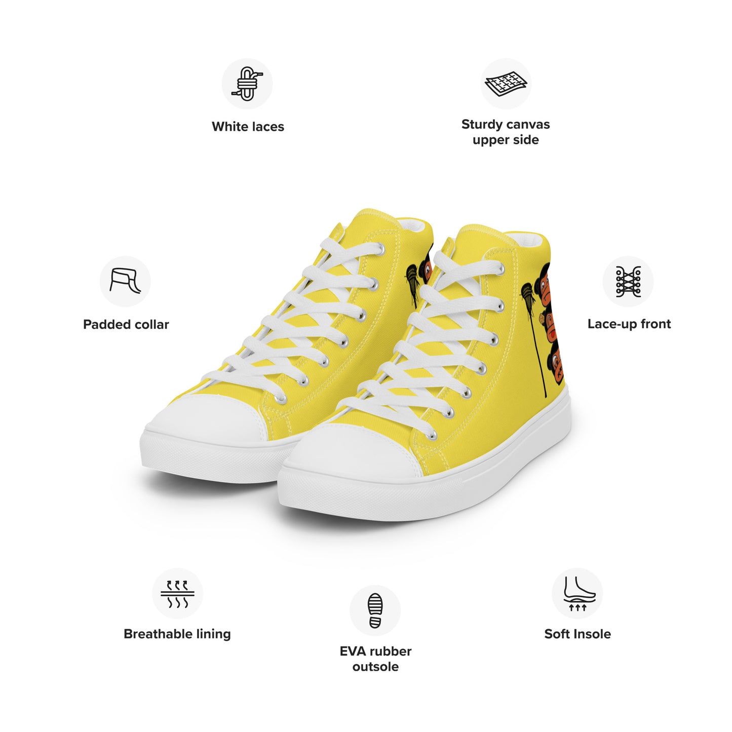 LAXMONKEY Men’s Yellow high top canvas shoes