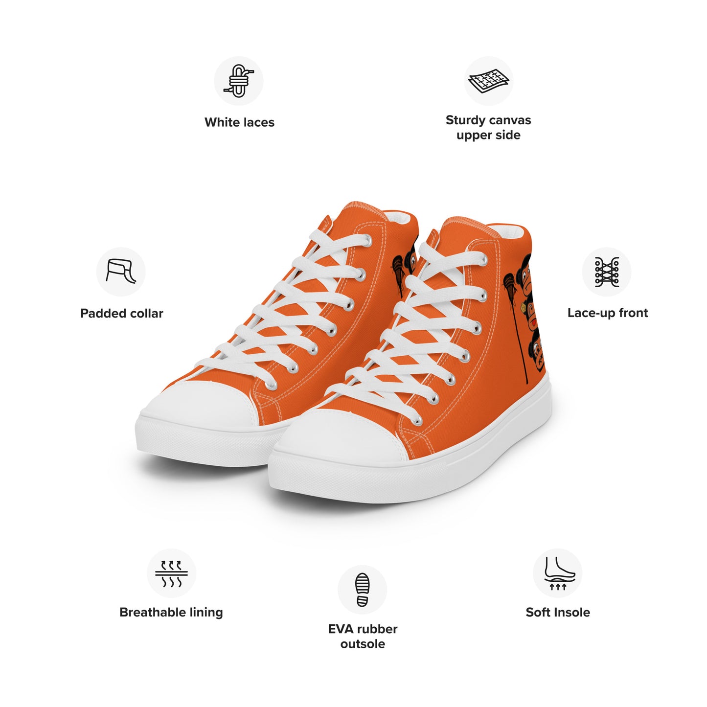 LAXMONKEY Men’s Orange high top canvas shoes